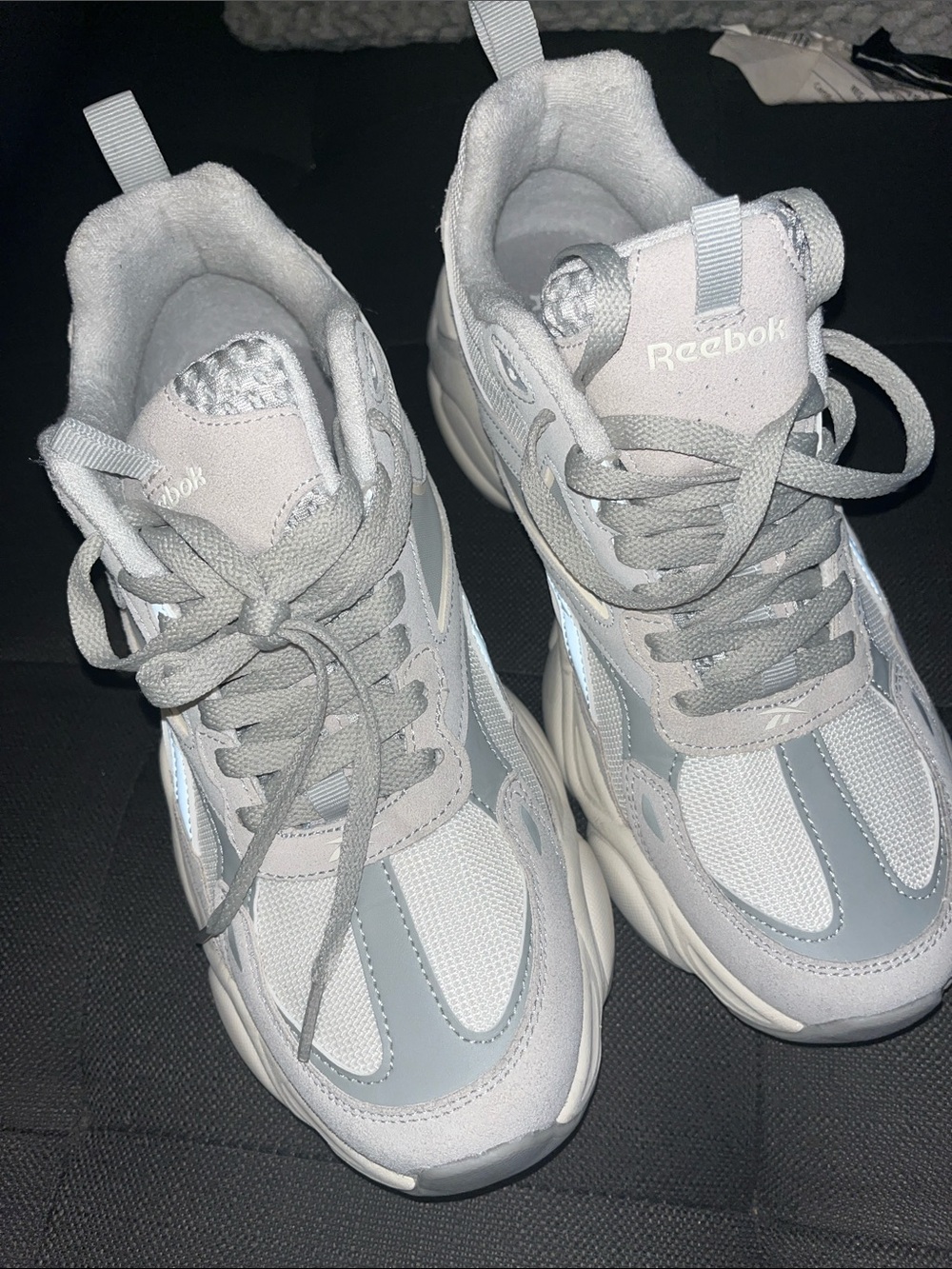 Reebok Gray and White Chunky Platform Sneakers